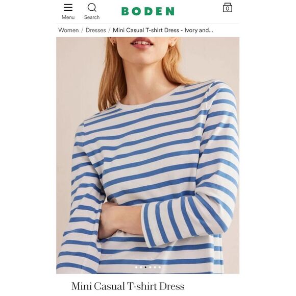 BODEN Mini Casual T-shirt Dress - Ivory & Blue 3/4‎ Sleeve Dress Size 4 US EUC - Picture 13 of 14